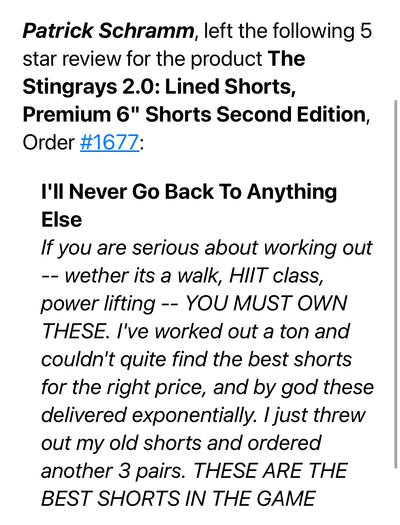 The Stingrays 2.0: Black, Black Liner, Premium 6" Shorts Second Edition