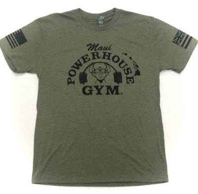 Army Green Double Flags, Double Sleeves Retro Logo Tee