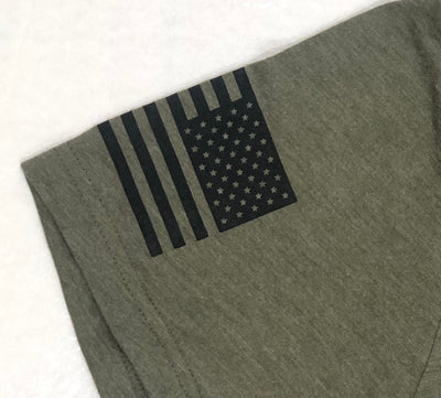 Army Green Double Flags, Double Sleeves Retro Logo Tee
